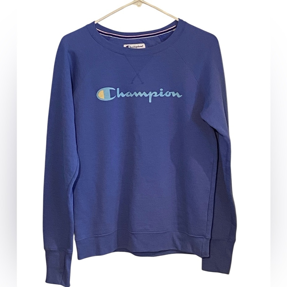 Champion Sweatshirt Authentic Athletic Wear Crew Neck Logo periwinkle Blue Fall